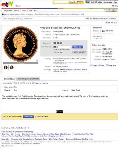 italian0 1980 Gold Sovereign - UNCIRCULATED eBay Auction Listing